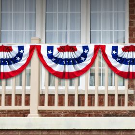 1 Pack USA Pleated Fan Flag 1.5x3 Feet American USA Bunting Decoration Flags PRINTED 150D Patriotic Stars and Stripes with Canvas Header and Bras
