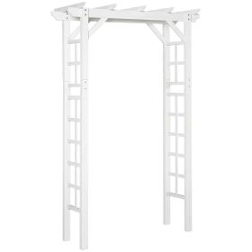 Arched Trellis Arbor 7 ft Wood Steel with Natural Fir Side Panel for Climbing Vines Outdoor White