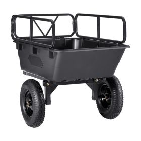 Garden Utility Trailer, 10 Cu. Ft 500lbs, ATV UTV Hauling Trailer, Tow Behind Poly Dump Cart with 16" Tires, Hand Pull or Foot Pedal