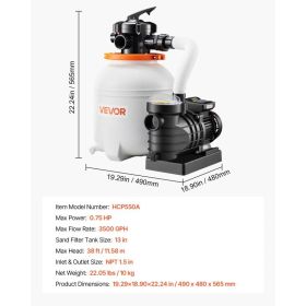 13 In Sand Filter Pump For Above Ground Pool, 0.75 HP 3500 GPH, Swimming Pool Sand Filter Pump With Pre-Assembled Core & Leak-Resistant Design, 6 (Option: Black)